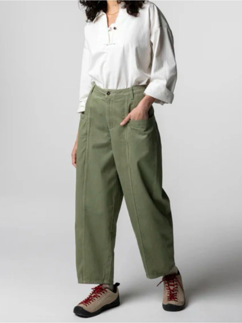 Finisterre Croft Workwear Barrel Trouser Utility Organic Cotton Olive 26 R